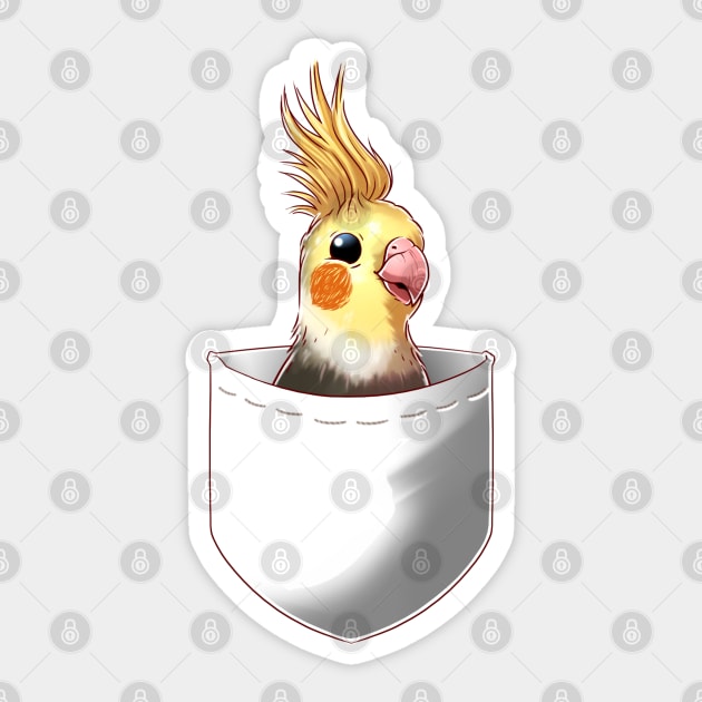 Pocket Cockatiel Parrot T-Shirt Sticker by Purrdemonium